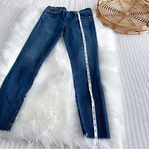 Agolde Sophie Skinny Jeans Raw Hem Distressed Dark Blue Fading Cut off 26 - Picture 12 of 13
